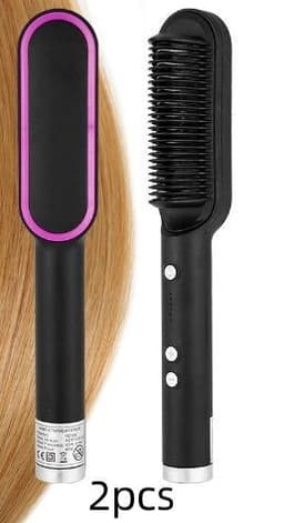 image-New 2 In 1 Hair Straightener Hot Comb Negative Ion Curling Tong Dual-purpose Electric Hair Brush