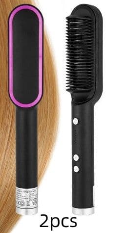 image-New 2 In 1 Hair Straightener Hot Comb Negative Ion Curling Tong Dual-purpose Electric Hair Brush