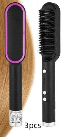 image-New 2 In 1 Hair Straightener Hot Comb Negative Ion Curling Tong Dual-purpose Electric Hair Brush