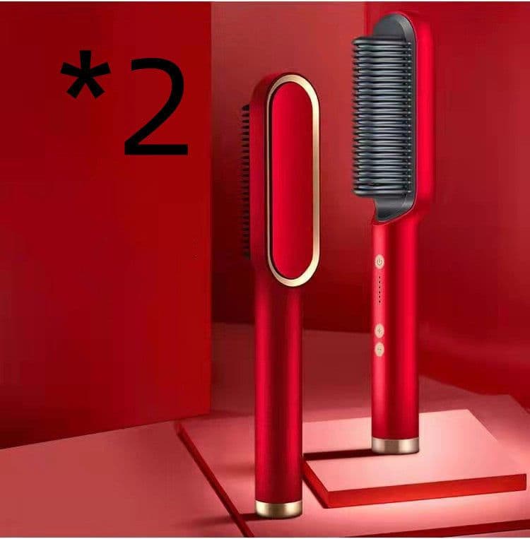 image-New 2 In 1 Hair Straightener Hot Comb Negative Ion Curling Tong Dual-purpose Electric Hair Brush
