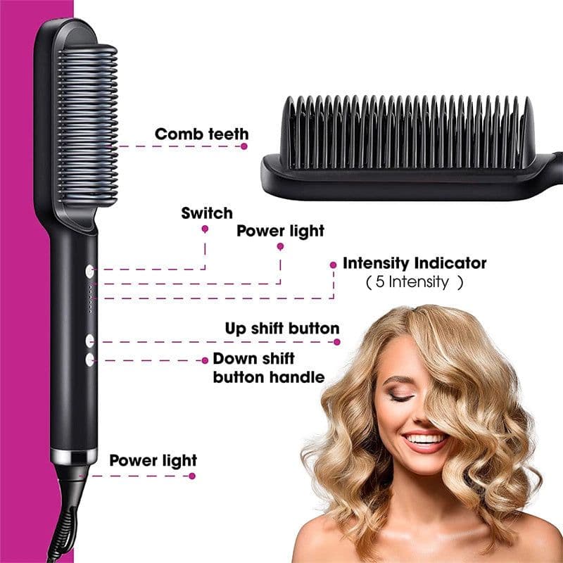 image-New 2 In 1 Hair Straightener Hot Comb Negative Ion Curling Tong Dual-purpose Electric Hair Brush