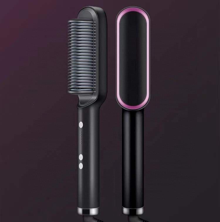 image-New 2 In 1 Hair Straightener Hot Comb Negative Ion Curling Tong Dual-purpose Electric Hair Brush