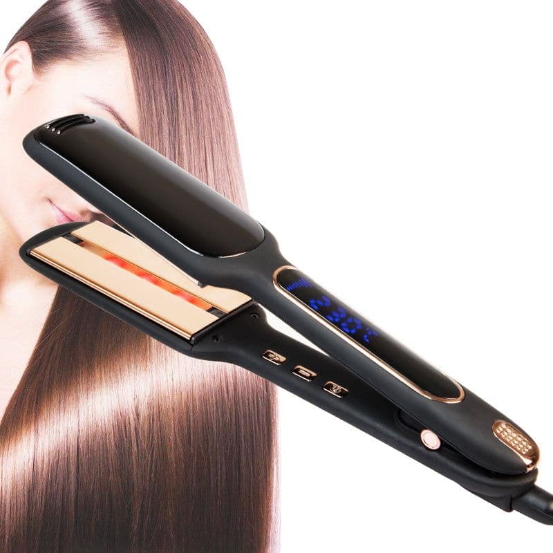 image-Cross-Border Exclusively For Lcd Display Infrared Hair Care Straightener Black Wide Plate Hair Straightener