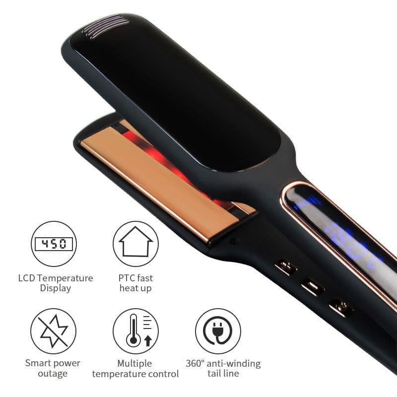 image-Cross-Border Exclusively For Lcd Display Infrared Hair Care Straightener Black Wide Plate Hair Straightener