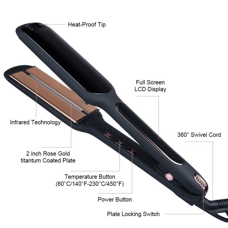 image-Cross-Border Exclusively For Lcd Display Infrared Hair Care Straightener Black Wide Plate Hair Straightener