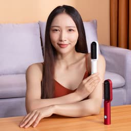 image-USB Portable Hot Air Comb Rechargable Professional Hair Dryer Brush 2 In1 Mini Hair Straightener Curler Brush Hair Styler