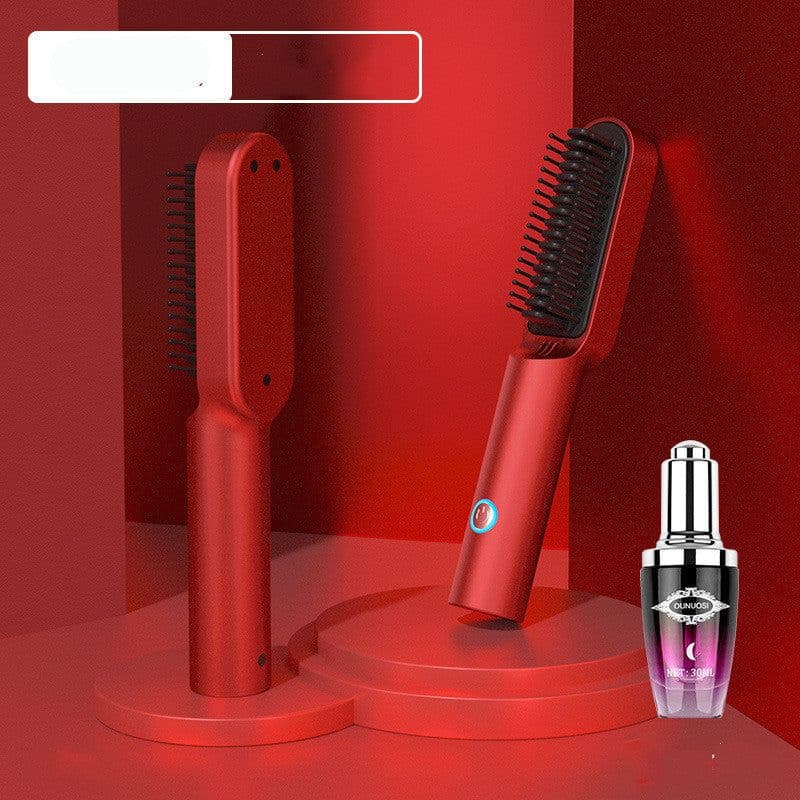 image-USB Portable Hot Air Comb Rechargable Professional Hair Dryer Brush 2 In1 Mini Hair Straightener Curler Brush Hair Styler