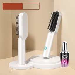 image-USB Portable Hot Air Comb Rechargable Professional Hair Dryer Brush 2 In1 Mini Hair Straightener Curler Brush Hair Styler