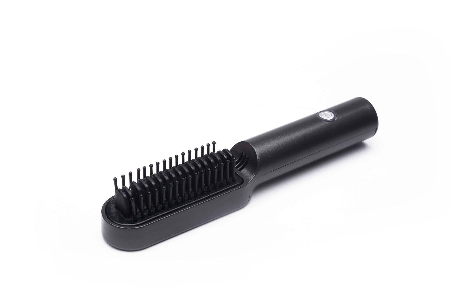 image-USB Portable Hot Air Comb Rechargable Professional Hair Dryer Brush 2 In1 Mini Hair Straightener Curler Brush Hair Styler