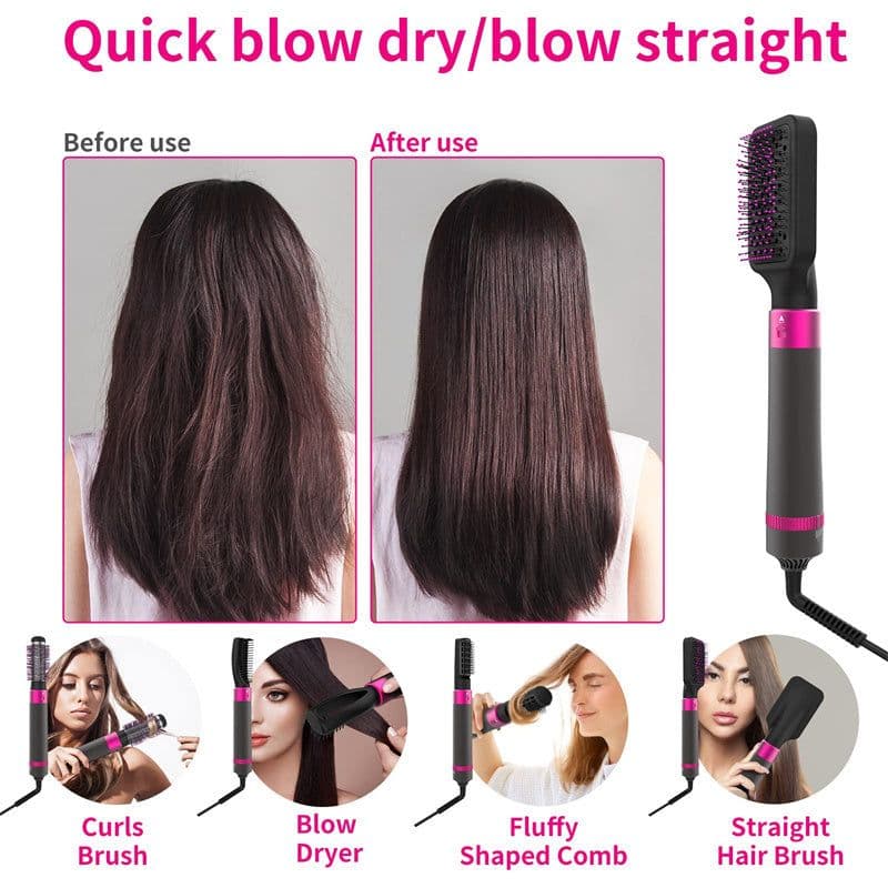 image-Professional 5 In 1 Hair Dryer Brush Dryer And Straightening Brush Electric Hair Styling Tool Automatic Hair Curler Beauty Supplies Gadgets