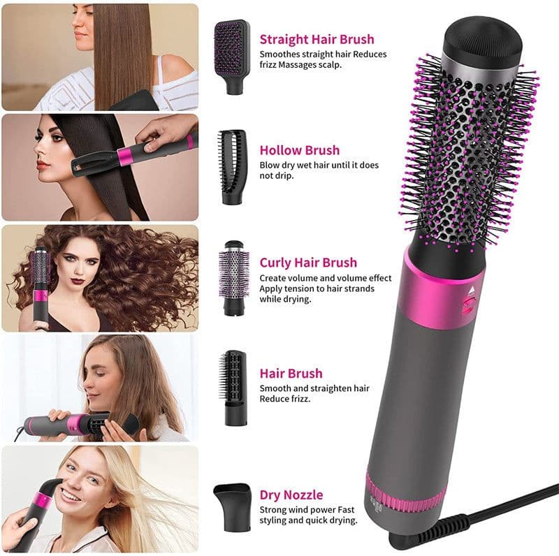 image-Professional 5 In 1 Hair Dryer Brush Dryer And Straightening Brush Electric Hair Styling Tool Automatic Hair Curler Beauty Supplies Gadgets