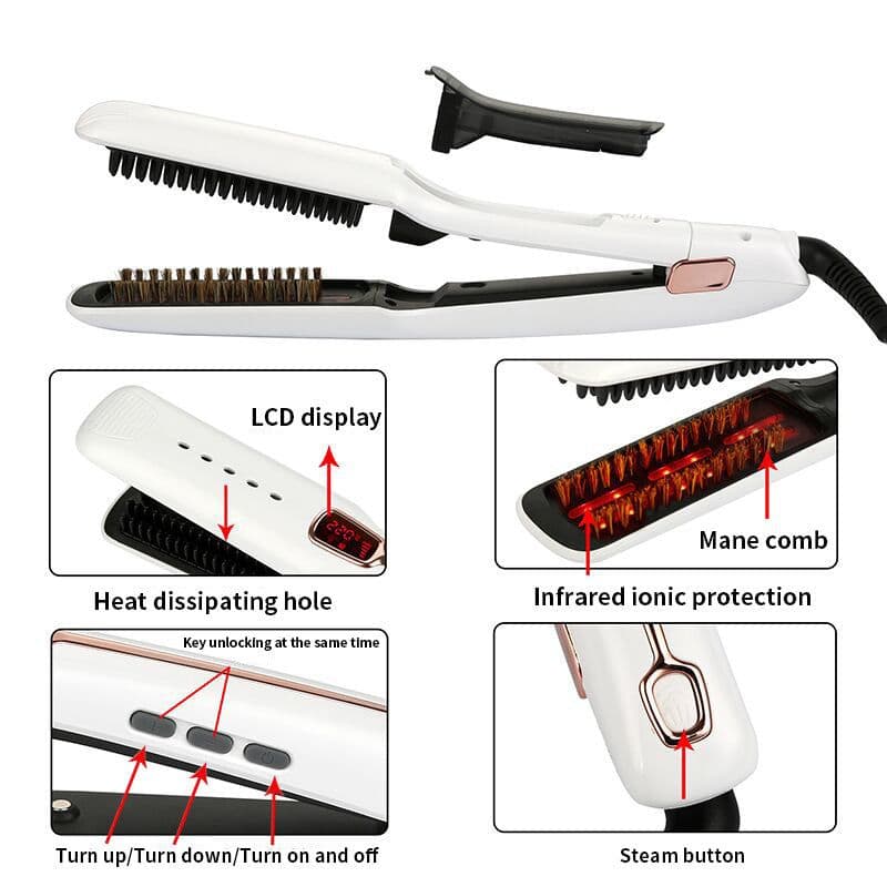 image-Multifunctional Negative Ion Infrared Spray Steam Hair Straightening Comb