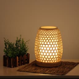 image-Table Lamp Bedroom Bedside Night Light Simple Handmade Bamboo Lamp