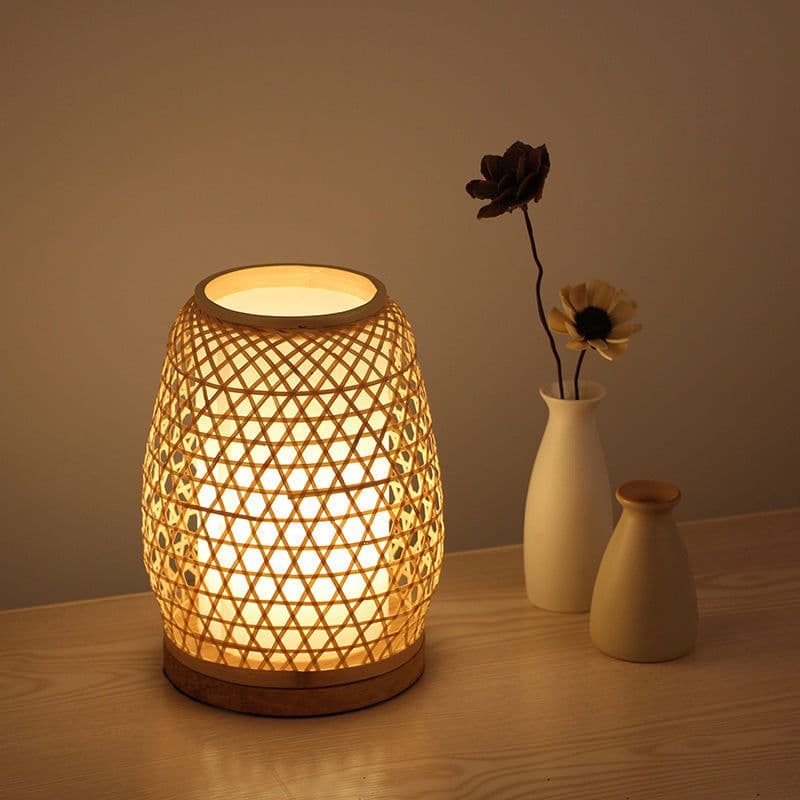 image-Table Lamp Bedroom Bedside Night Light Simple Handmade Bamboo Lamp