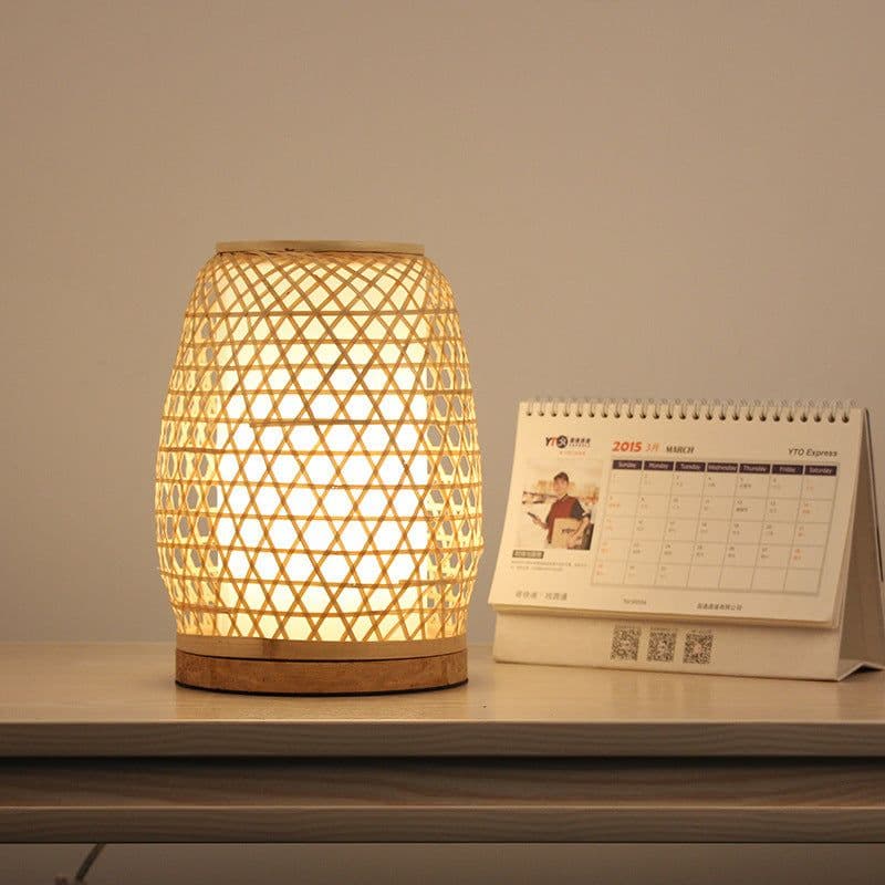image-Table Lamp Bedroom Bedside Night Light Simple Handmade Bamboo Lamp