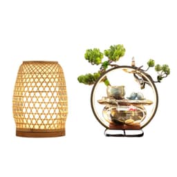 image-Table Lamp Bedroom Bedside Night Light Simple Handmade Bamboo Lamp