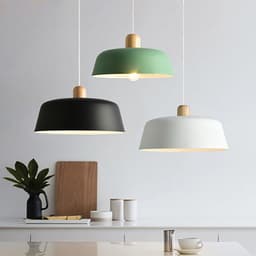 image-Nordic Wood Pendant Lighting Fixture Luminaire Round Kitchen Dining Room Hanging Lamp Suspension Light Home Decor Black Bedside