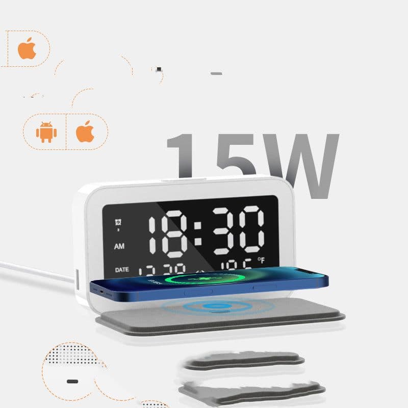 image-6 IN 1 Wireless Charging Clock Digital Thermometer 15W Wireless Chargers LED Night Light Alarm Clock Mobile Phone Fast Charging