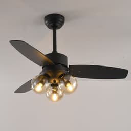 image-Nordic Industrial Wind Magic Bean Glass Ceiling Fan Light Wood Leaf Black Fan Lamp
