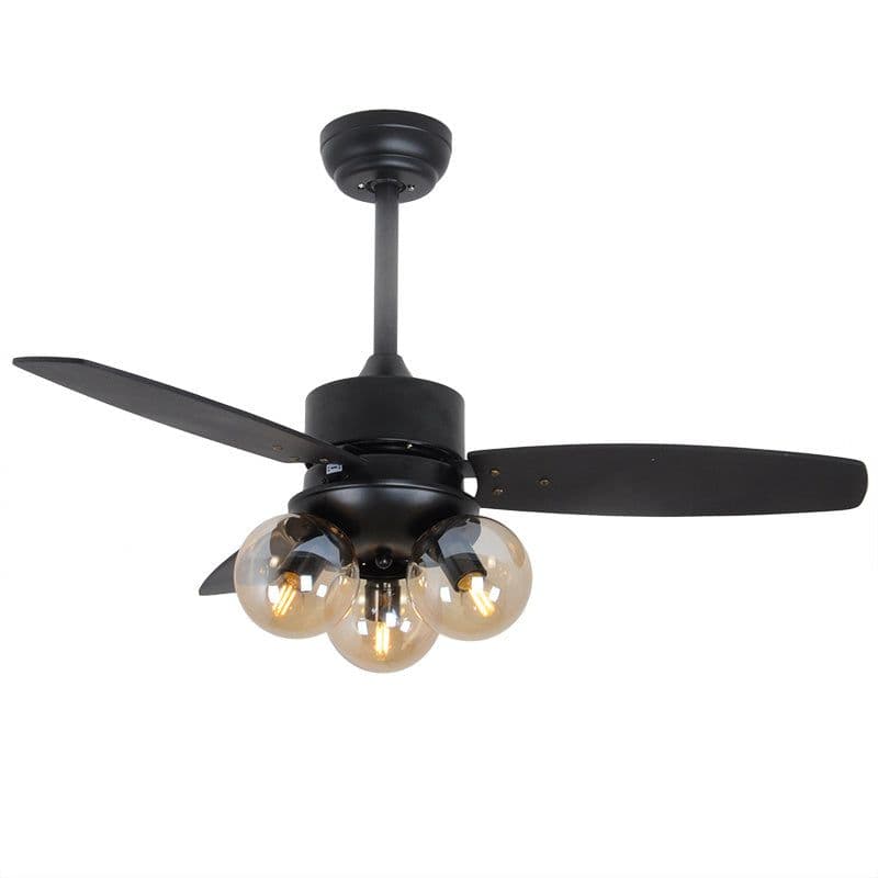 image-Nordic Industrial Wind Magic Bean Glass Ceiling Fan Light Wood Leaf Black Fan Lamp