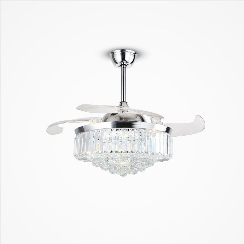 image-Crystal Fan Lights European Ceiling Fan Lights Living Room Bedroom Dining Room Invisible Led Fan Chandelier All Copper