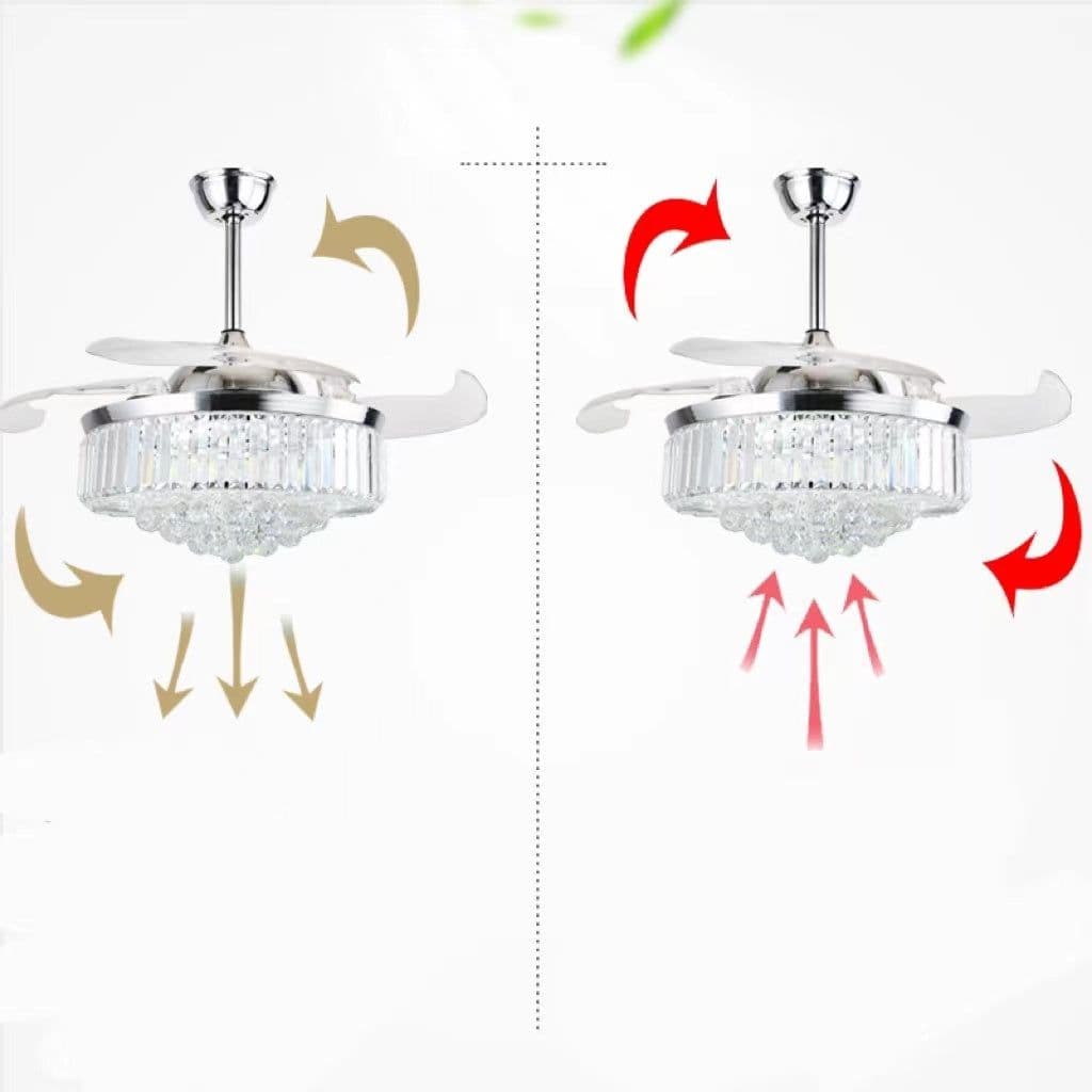 image-Crystal Fan Lights European Ceiling Fan Lights Living Room Bedroom Dining Room Invisible Led Fan Chandelier All Copper