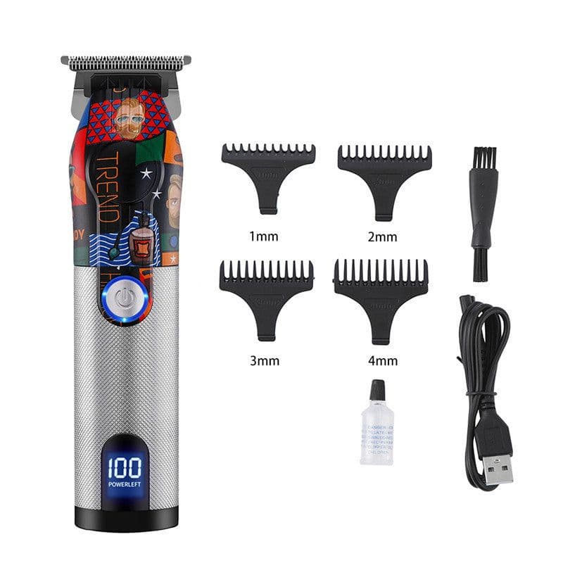 image-LCD Digital Display USB Charging Retro Oil Head Carving Hair Clipper