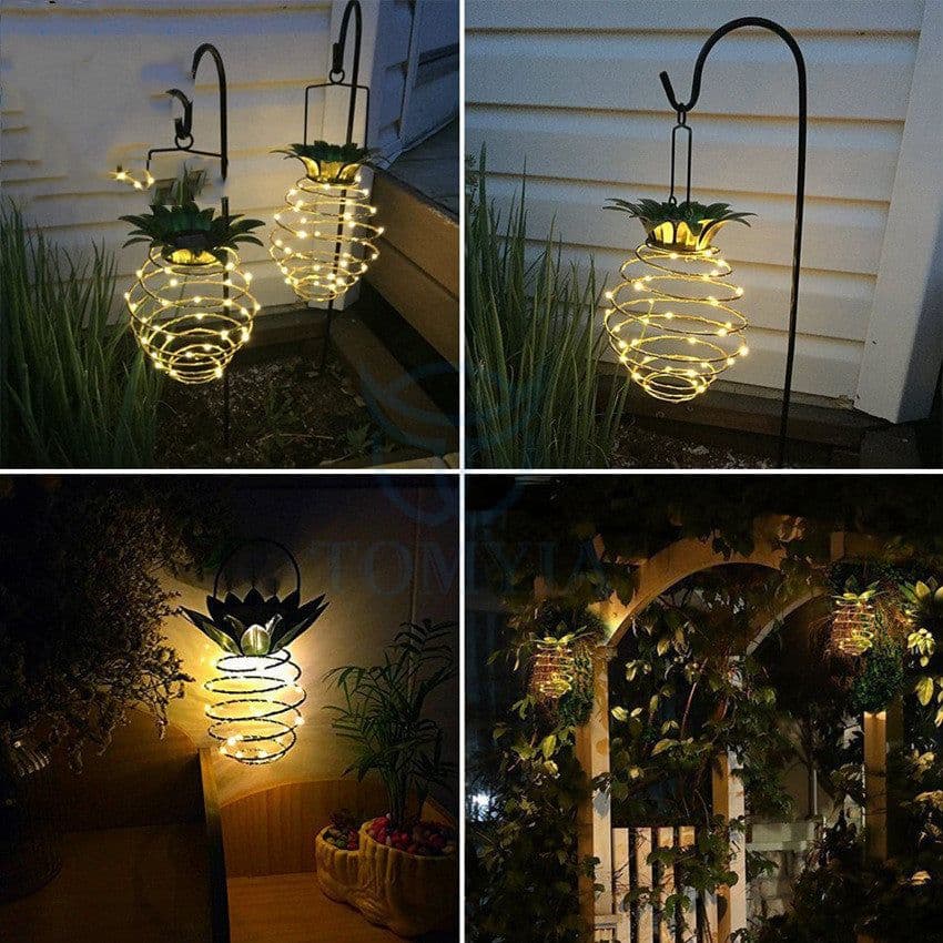 image-Outdoor Waterproof Garden Pineapple Solar Lights Path Lights Hanging Fairy Lights Solar Led Warm Fairy String Decor