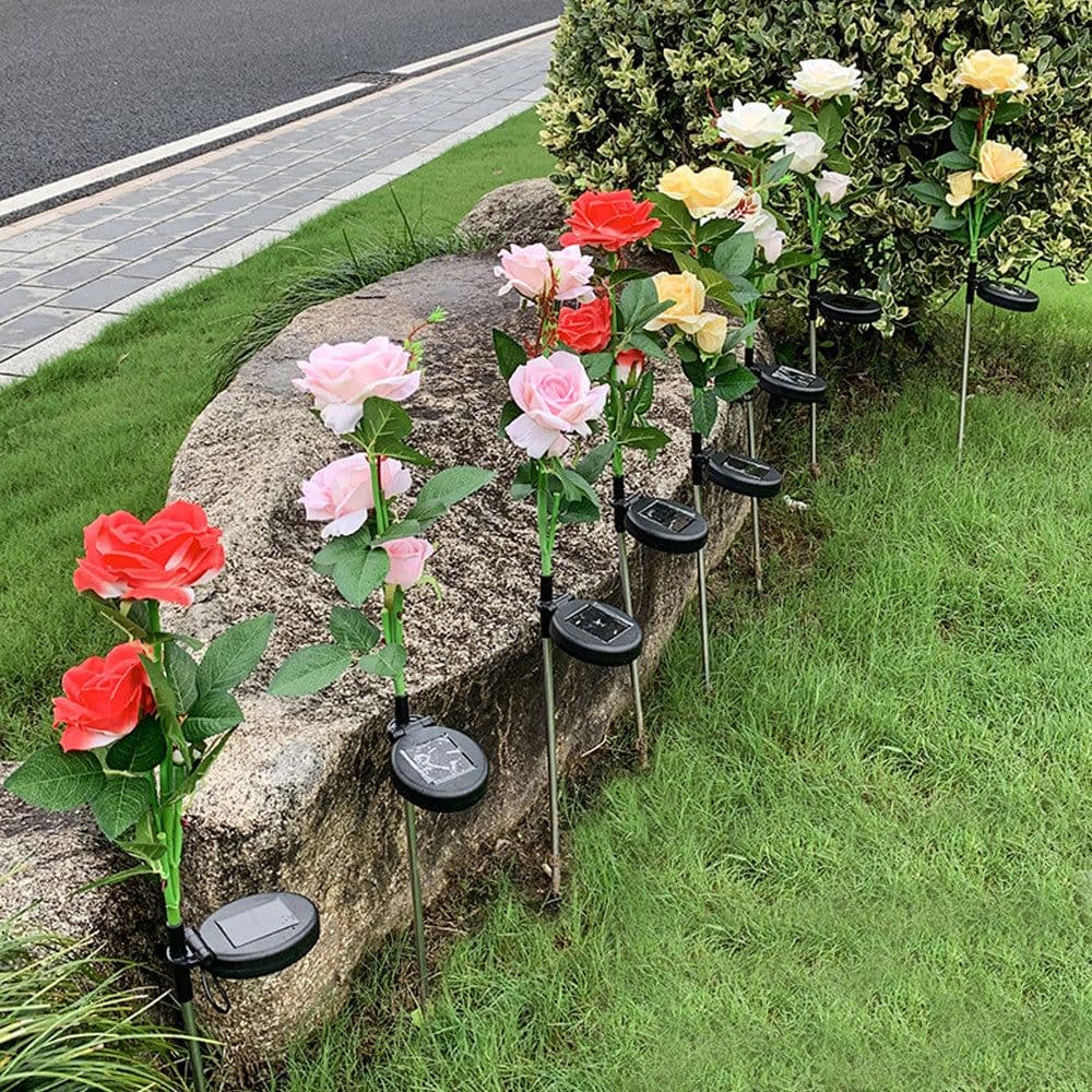 image-Outdoor Landscape Solar Rose 3-head Courtyard Garden Ground Plug Lawn Lamp