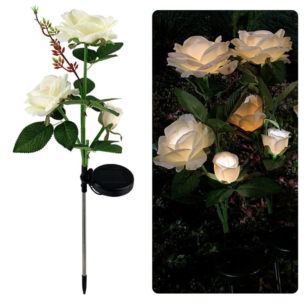 image-Outdoor Landscape Solar Rose 3-head Courtyard Garden Ground Plug Lawn Lamp