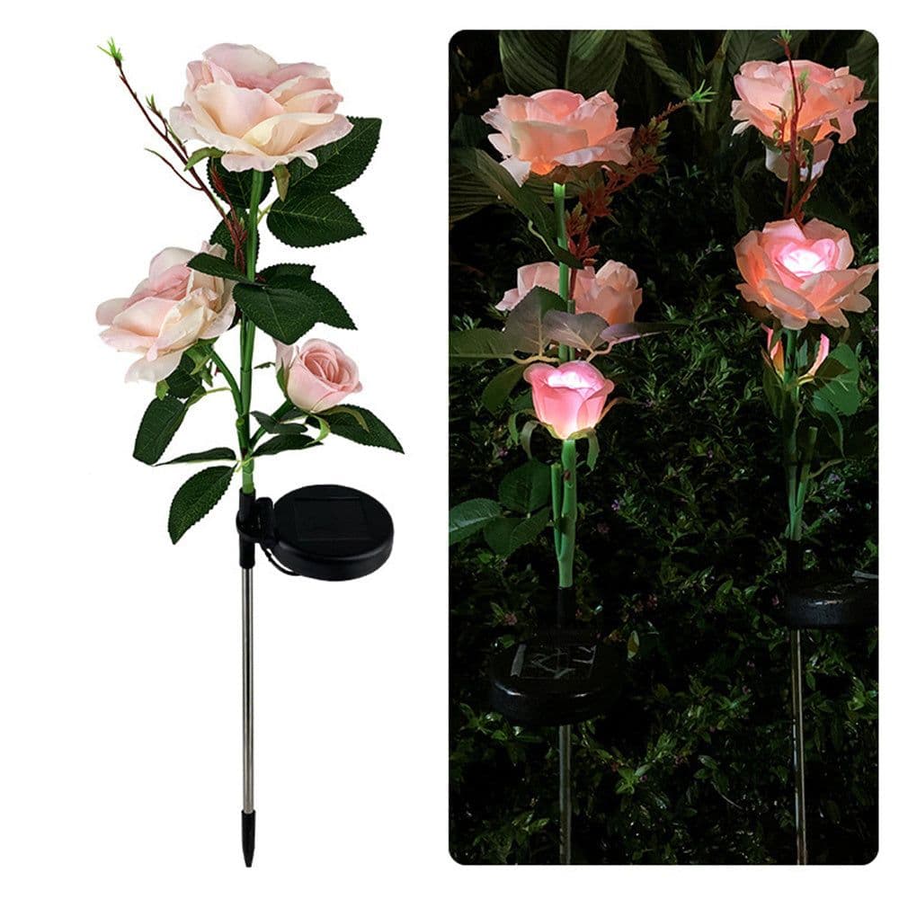 image-Outdoor Landscape Solar Rose 3-head Courtyard Garden Ground Plug Lawn Lamp