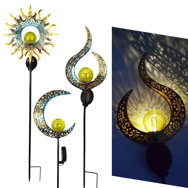 image-Outdoor Wrought Iron Ground Plug Solar Lawn Lamp Retro Hollow Courtyard Landscape Projection Lamp