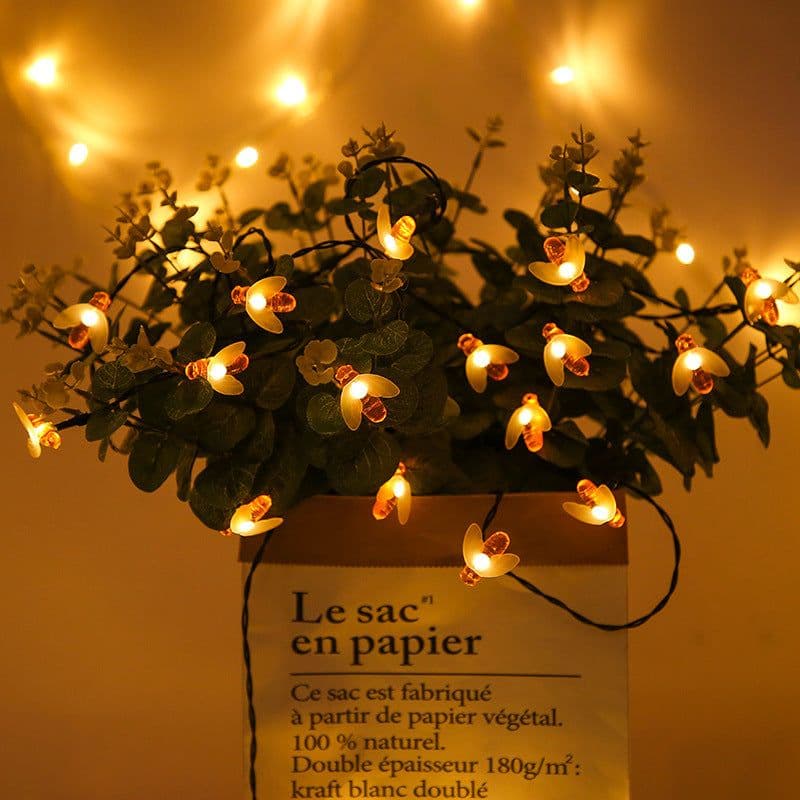 image-LED Outdoor Solar Lamp String Lights Fairy Holiday Christmas Party Garland Solar Garden Waterproof Linghting Bee