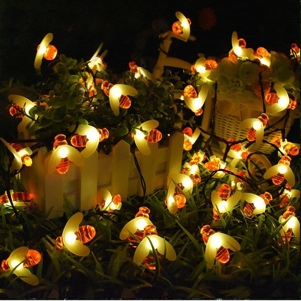 image-LED Outdoor Solar Lamp String Lights Fairy Holiday Christmas Party Garland Solar Garden Waterproof Linghting Bee
