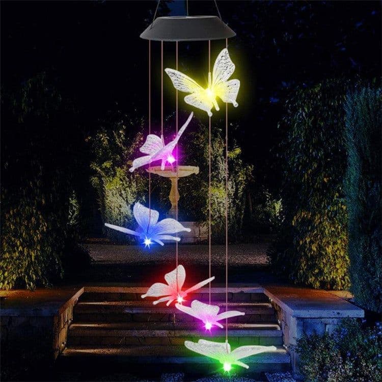 image-Solar Powered LED Wind Chime Light Hanging Color-Changing Yard Garden Butterfly Lamp Decor