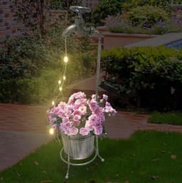 image-Solar Powered Watering Can Style Fairy LED Strands Light Water Faucet Planter Lamp Outdoor Lawn Garden Art Decoration