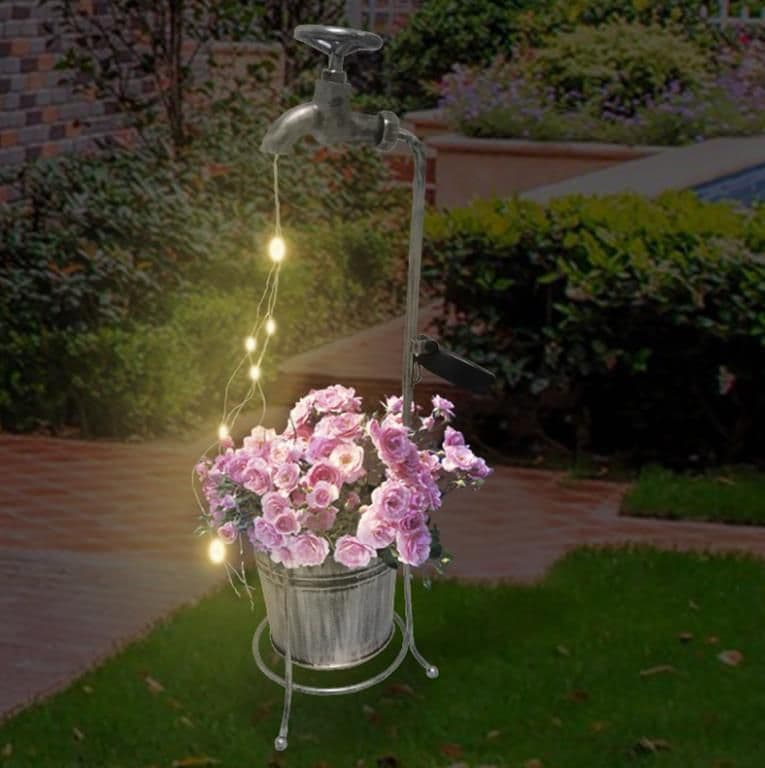 image-Solar Powered Watering Can Style Fairy LED Strands Light Water Faucet Planter Lamp Outdoor Lawn Garden Art Decoration