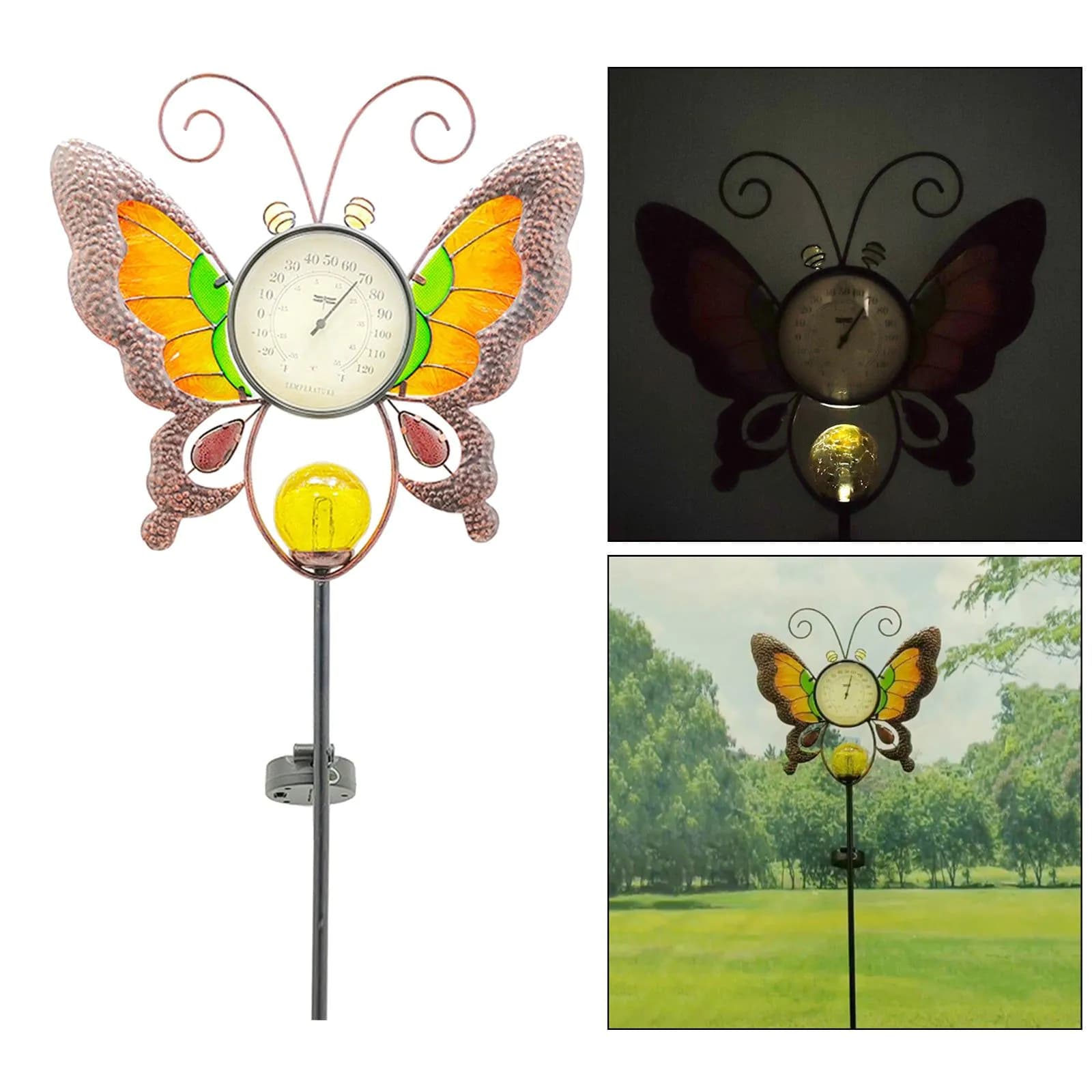 image-Solar Thermometer Garden Lawn Patio Temperature Gauge Glow In Dark Garden Stake Decor