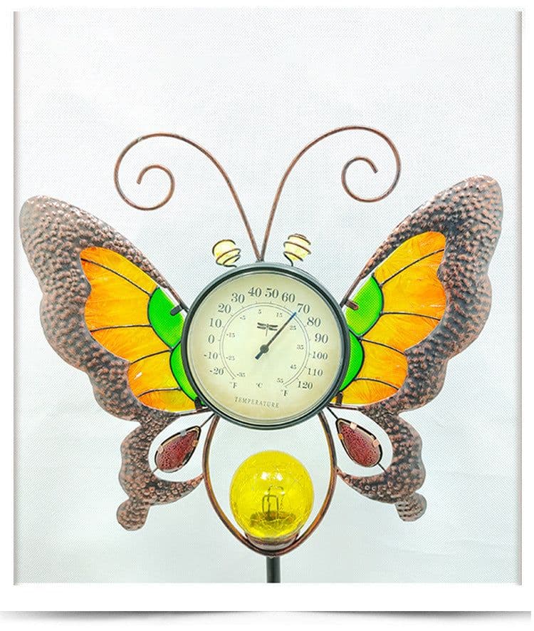image-Solar Thermometer Garden Lawn Patio Temperature Gauge Glow In Dark Garden Stake Decor
