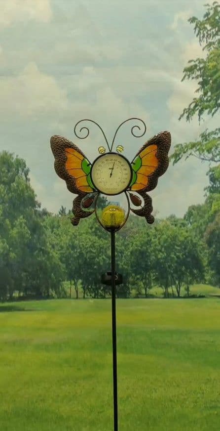 image-Solar Thermometer Garden Lawn Patio Temperature Gauge Glow In Dark Garden Stake Decor