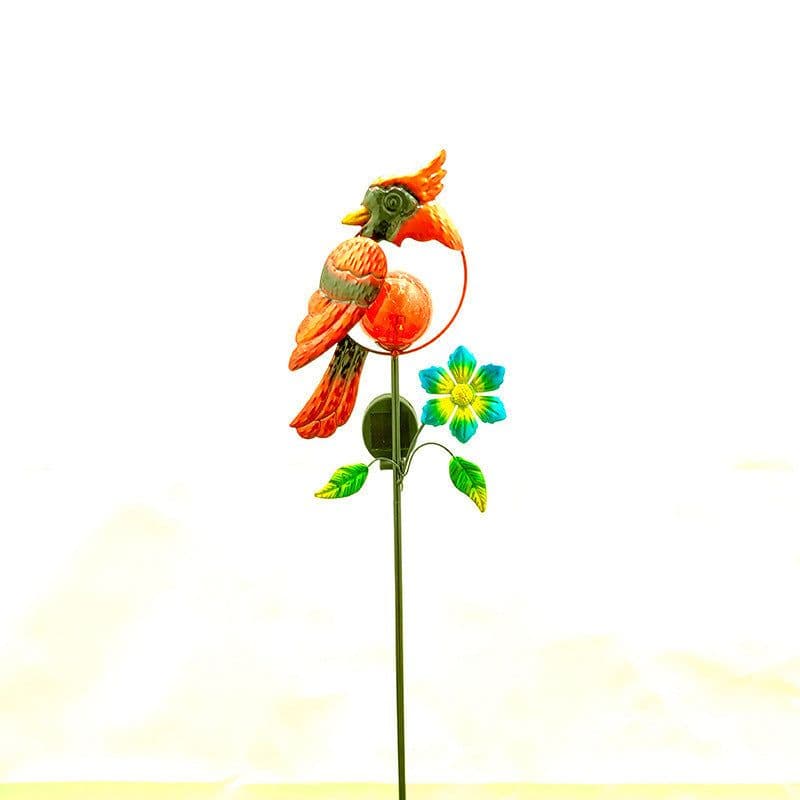 image-Solar Iron Art Red Bird Inserted Garden Lawn Lamp