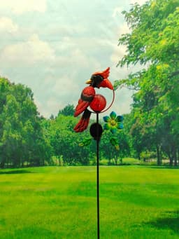 image-Solar Iron Art Red Bird Inserted Garden Lawn Lamp