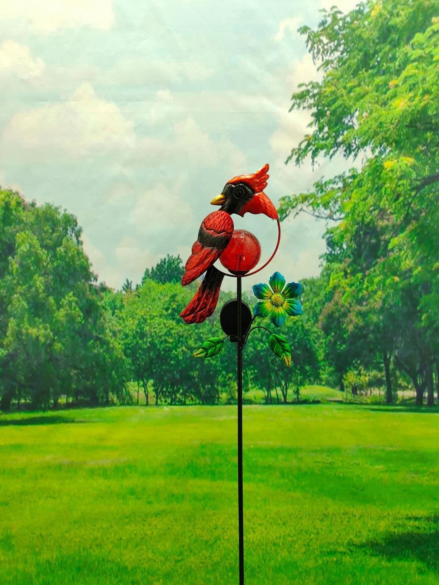 image-Solar Iron Art Red Bird Inserted Garden Lawn Lamp