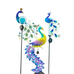 image-Solar Peacock Lamp And Plug Light Wrought Iron Solar Hollow Peacock Rain Gauge Peacock Ice