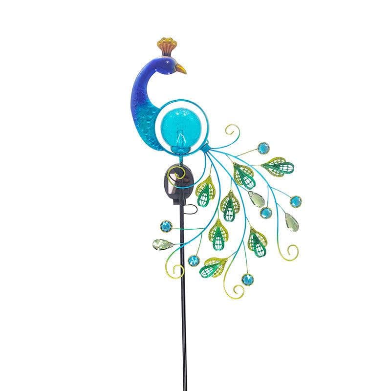 image-Solar Peacock Lamp And Plug Light Wrought Iron Solar Hollow Peacock Rain Gauge Peacock Ice