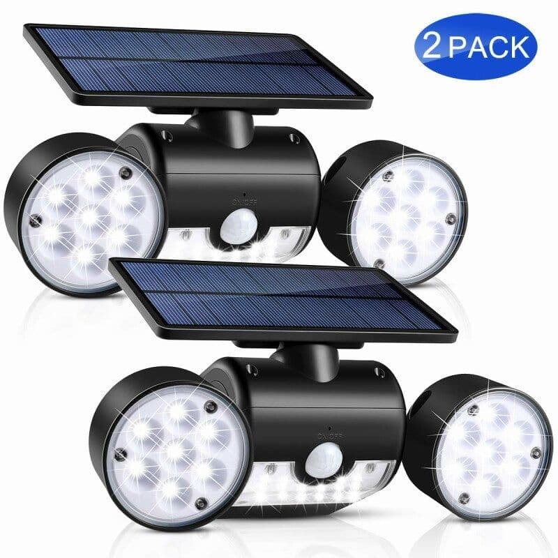 image-30led Solar Round With Rotating Two-head Spotlight Solar Garden Light Garden Light