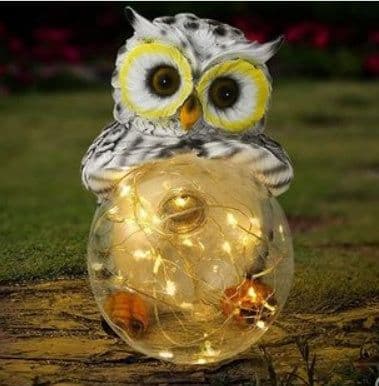 image-Solar LED Resin Owl Hug Ball Outdoor Villa Garden Landscape Light