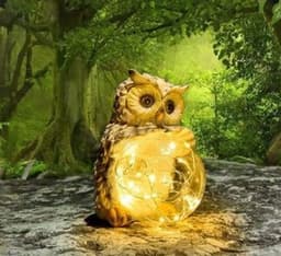 image-Solar LED Resin Owl Hug Ball Outdoor Villa Garden Landscape Light