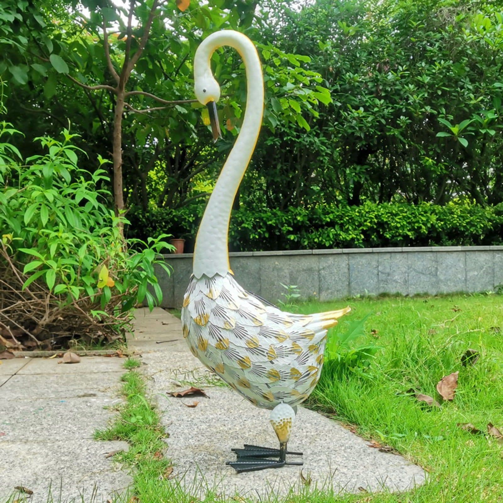 image-Garden Courtyard Outdoor Lawn Luminous Tin Animal Wrought Iron Swan Solar Light