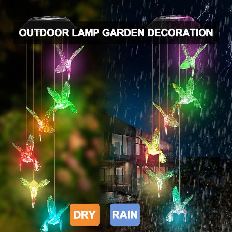 image-Outdoor Solar Wind Chime Lamp Hummingbird Butterfly Ball Wind Chime Garden Decoration